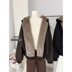 批发Skk Store 绒绒小雪人 正反两穿定染环保仿皮草保暖连帽卫衣外套