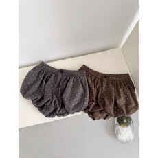 批发“花苞甜心”出场即高光～秋冬复古甜美爱心<b class='q'>印花</b>毛呢花苞休闲<b class='q'>短裤</b>