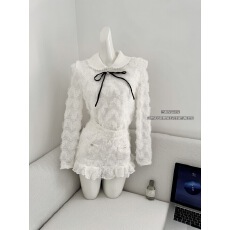 批发迟伞伞25/fw Cedar雪松星 jor*a蕾丝花边针织领上衣半裙气质<b class='q'>套装</b>