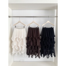 批发加绒荷叶边不规则多层<b class='q'>网纱</b>蛋糕裙2025中长款高腰A字仙女半裙