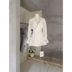 批发毛妮LADIESFIRST法式甜酷风收腰连衣裙<b class='q'>女</b>荷叶边<b class='q'>西装</b>领裙