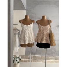 批发韩系温柔纯欲网纱花朵<b class='q'>娃娃</b>衫吊带背心小衫上衣