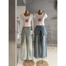 批发迟伞伞26/ss 林檎软糖 jor*a印花苹果长袖/短袖tee车厘子红短<b class='q'>裤</b>