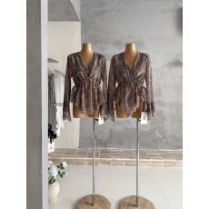 批发法式复古豹纹印花穿款衬衫女2026新款女装<b class='q'>喇叭袖</b>气质百搭宽松上衣