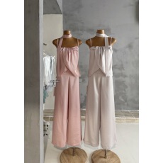 批发JAYKY YANG私服系列扭结飘带缎面上衣显瘦垂感直筒休闲<b class='q'>裤</b><b class='q'>套装</b>