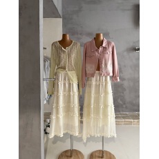 批发浩哥严选浅<b class='q'>春</b>物语针织衫百搭开衫+ 法式蓬蓬蛋糕垂坠感半身长裙子