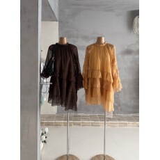 批发【乌木甜茶】RARE ZZ法式轻柔飘逸<b class='q'>喇叭袖</b>荷叶边慵懒风蕾丝<b class='q'>连衣裙</b>