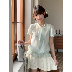 批发铃兰奈奈 少女飘带千金感拼接上衣女夏新款+百搭<b class='q'>碎花</b>半身裙褶裙夏