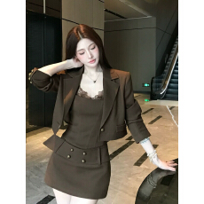 批发纯欲穿搭套装女秋季御姐轻熟高知西装外套蕾丝包臀连衣短裙子