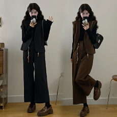 批发实拍秋季新款<b class='q'>大码</b>时尚洋气显瘦打底+马夹+高腰阔腿裤三件套套装