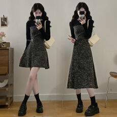 批发实拍新款大码女装时尚拼接收腰显瘦假两件内搭连衣裙