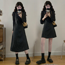 批发实拍新款大码女装时尚显瘦打底衫+吊带裙两件套套装