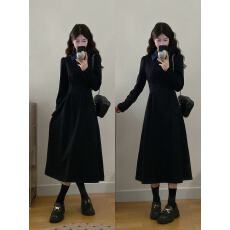 批发实拍秋冬新款胖mm学院风牛仔翻领<b class='q'>拼接</b>修身显瘦<b class='q'>连衣裙</b>