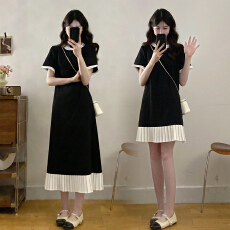 批发实拍夏季新款胖mm简约风宽松撞色设计感减龄连衣裙