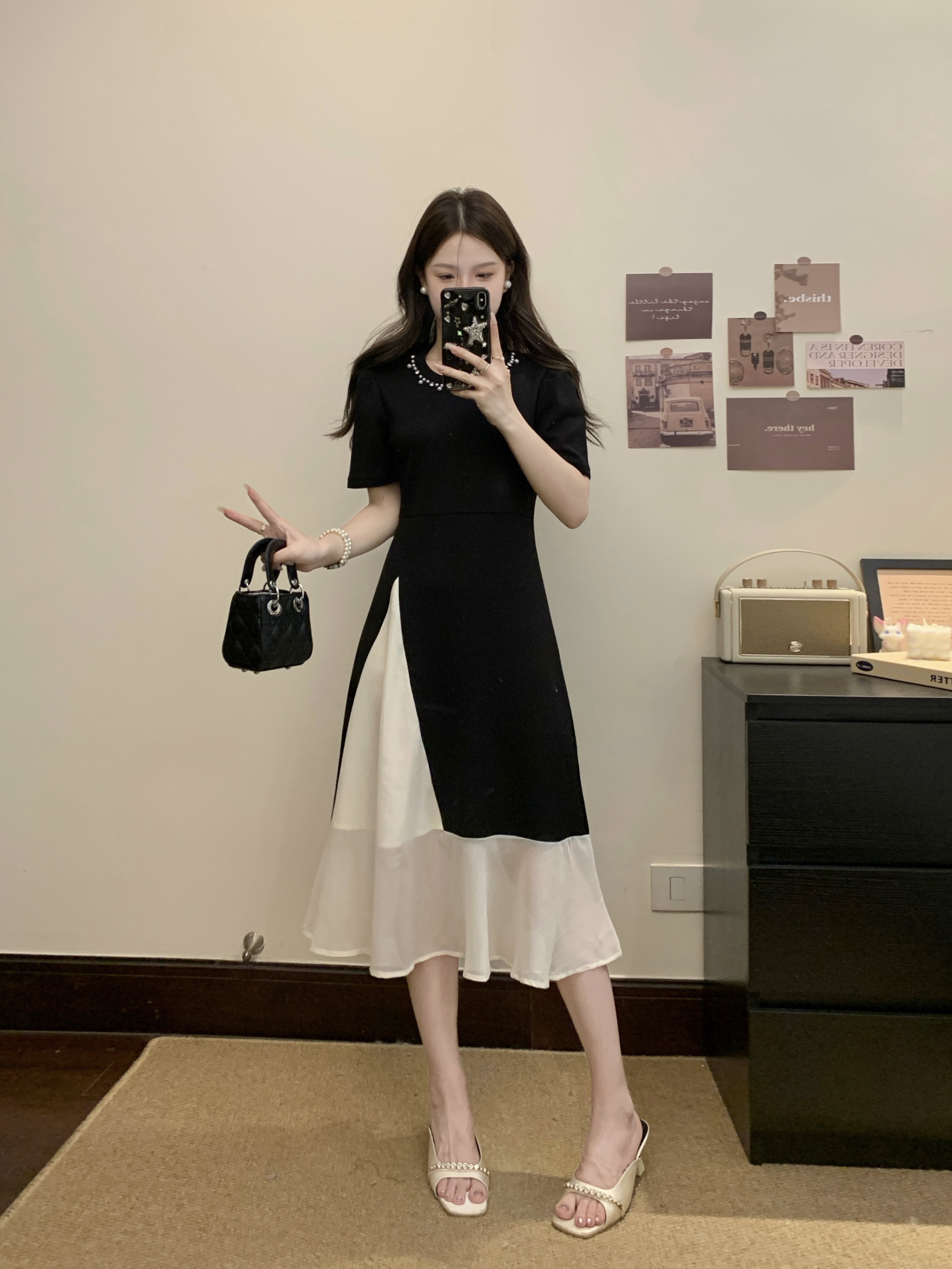 RY6213# 实拍夏季新款大码胖mm气质减龄拼接显瘦连衣裙