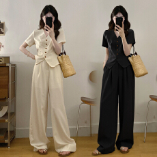 批发实拍夏季新款大码女<b class='q'>装</b>时尚显瘦<b class='q'>上衣</b>+高腰阔腿<b class='q'>裤</b><b class='q'>两件套</b>套<b class='q'>装</b>