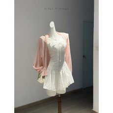批发白色系带纯欲风性感一字露肩吊带连衣<b class='q'>裙</b>女夏季修身收腰a字短<b class='q'>裙</b>子