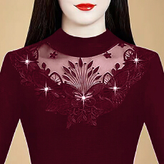 批发秋冬打底衫女蕾丝打底衫<b class='q'>女长袖</b>修身百搭半高领洋气秋冬加绒小衫