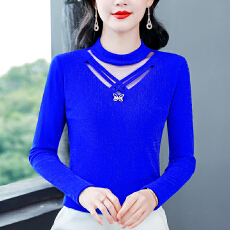 批发秋冬打底衫女新款女士时尚秋衣网纱镂空内搭上衣洋气打底加绒小衫