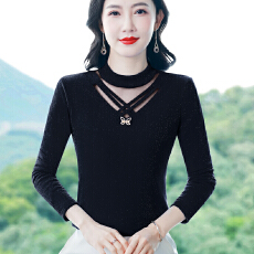 批发秋冬打底衫女新款女士时尚秋衣网纱镂空内搭上衣洋气打底加绒小衫