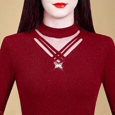 批发秋冬女士洋气修身气质显瘦打底衫女气质女装时尚网纱T恤加绒上衣