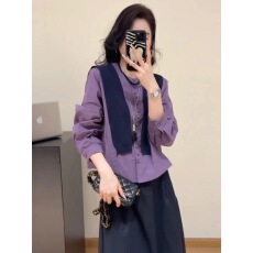 批发韩系披肩高级感紫色衬衫新款宽松显瘦小个子洋气减龄百搭上衣