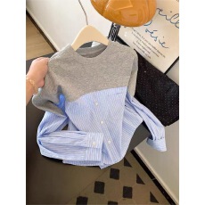 批发拼接条纹设计感衬衣女韩系独特别致宽松上衣