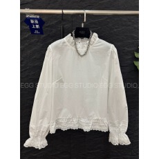 批发新款花边立领蕾丝拼接长袖衬衫女打底娃娃衫上衣