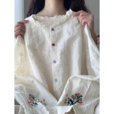 批发禅意风米白色重工<b class='q'>刺绣</b>长袖<b class='q'>衬衫</b>女2026新款春季复古彩扣上衣