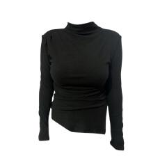 批发大码高领打底衫秋<b class='q'>冬</b>显瘦内搭保暖T恤设计感下摆开叉上衣