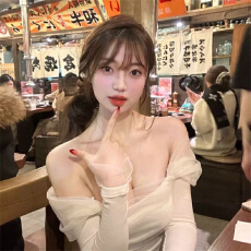 批发温柔方领<b class='q'>网纱</b>拼接弹力针织T恤<b class='q'>上衣</b>修身显瘦性感一字肩长袖<b class='q'>上衣</b>女