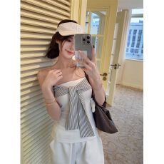 批发白色条纹绑带拼接抹胸女2026夏季新款辣妹设计感修身显瘦无袖上衣