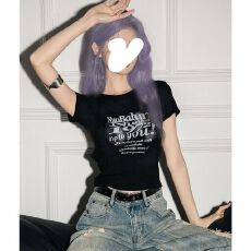 批发辣妹黑色镂空蕾丝漏背正肩短袖T恤女夏季修身显瘦拼接短款上衣女