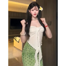 批发辣妹纯欲风设计感白色绑带抹胸背心女秋<b class='q'>冬</b>海边度假风性感裹胸上衣