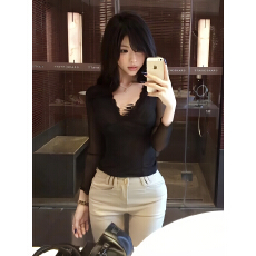 批发轻熟风V领蕾丝长袖微透打底衫2026秋季新款古早御姐穿搭上衣女装