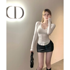 批发纯欲辣妹低胸性感内搭<b class='q'>打底衫</b>女早春不规则U领紧身显瘦长袖T恤上衣