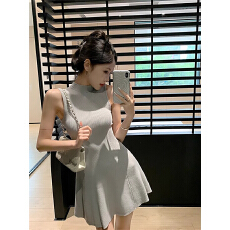 批发纯欲性感<b class='q'>甜美</b>辣妹无袖背心针织连衣裙女秋紧身收腰打底A字短裙子