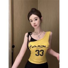 批发夏季美式辣妹撞色字母印花吊带<b class='q'>背心女</b>设计感小众修身短款无袖上衣