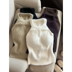 批发水<b class='q'>貂绒</b>挂脖吊带保暖背心女秋冬辣妹设计感无袖内搭带胸垫打底上衣