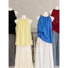 批发韩系编织麻花后背绑带无袖背心<b class='q'>衬衫女</b>夏季高级感上衣