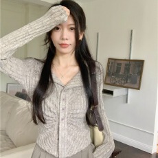 批发纯欲风设计感长袖辣妹针织衫女秋冬别致褶皱修身显瘦<b class='q'>不规则</b>上衣潮