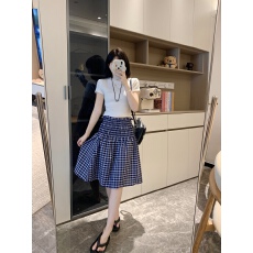 批发蓝色格子<b class='q'>半身</b>裙夏季新款抹胸显瘦A字裙