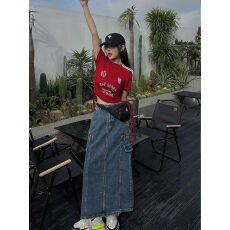 批发抽绳美式正肩字母短袖t恤女<b class='q'>夏</b>季甜辣妹设计感收腰露脐短款上衣潮