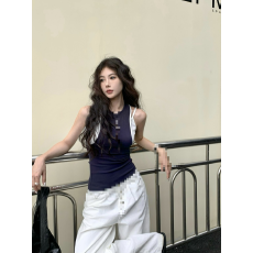 批发撞色假两件吊带<b class='q'>背心女</b>夏2026新款无袖白色外穿辣妹设计感<b class='q'>运动</b>上衣