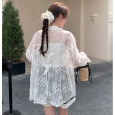 批发已出货 白色蕾丝拼接衬衫女夏季薄款防晒外套上衣女