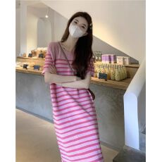 批发已出货 2026韩版俏皮针织条纹拼色连衣裙减龄显瘦裙子