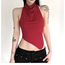 批发已出货 露背绑带挂脖抹胸<b class='q'>上衣</b>女修身倒三角掐腰短款吊带背心