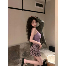 批发已出货 <b class='q'>蕾丝</b>拼接吊带短裙女夏季收腰背心上衣豹纹半身裙<b class='q'>两件套</b>