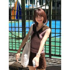 已出货 复古条纹吊带背心女2025新款小众辣妹甜美海军领粉咖色无