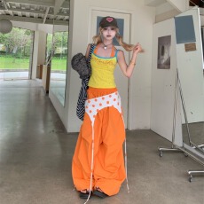 美式少女甜心烫钻撞色吊带背心辣妹短款性感沙滩上衣夏